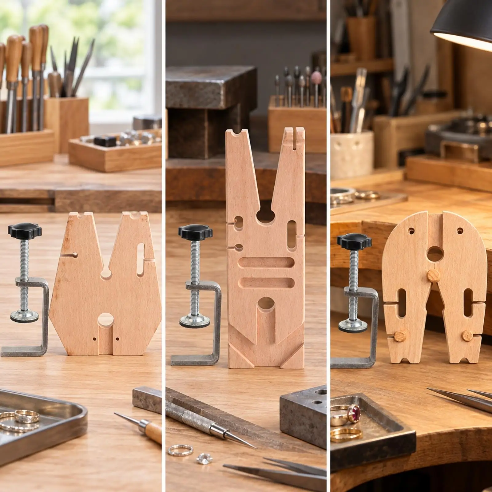 Bench Pin with C-Shaped Clamp Precision-Cut Wooden Bench Pin with C-Shaped Clamp Wooden Jewelry Work-Holding Fixture