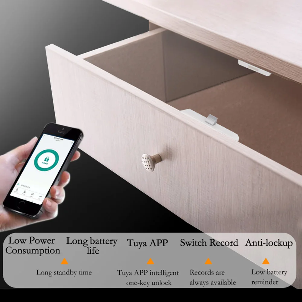 Tuya APP/EM Card Unlock Smart Drawer Lock No Hole File Cabinet Furniture Electronic Keyless Invisible NFC Sensor Locks Switch