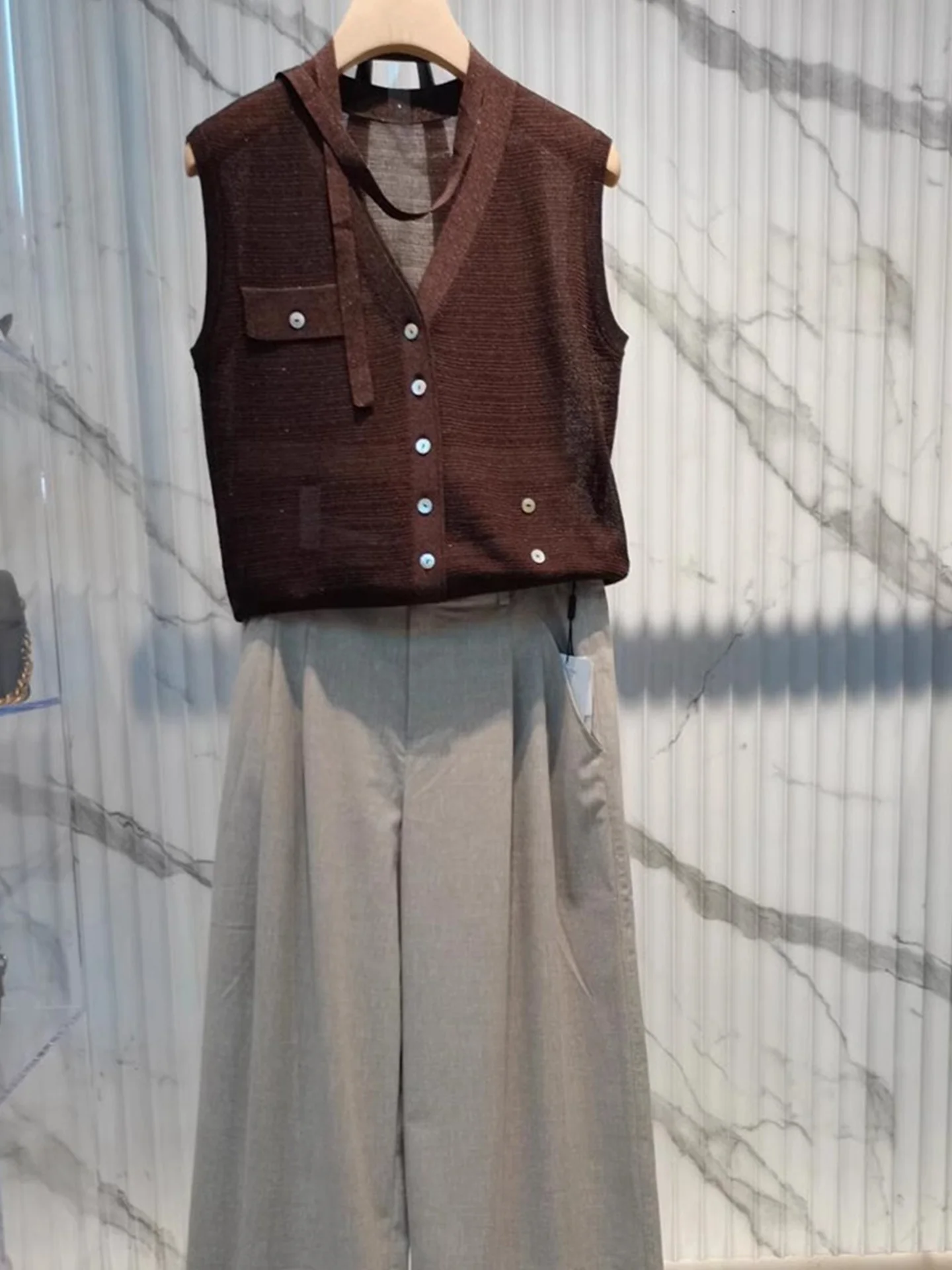 Retro Prosta Damska Kamizelka z Jedwabiu Lodowego, Luźna, Oddychająca, Zapinana na Jeden Guzik, Dzianinowa, Letnia, Wygodna, Bazowa