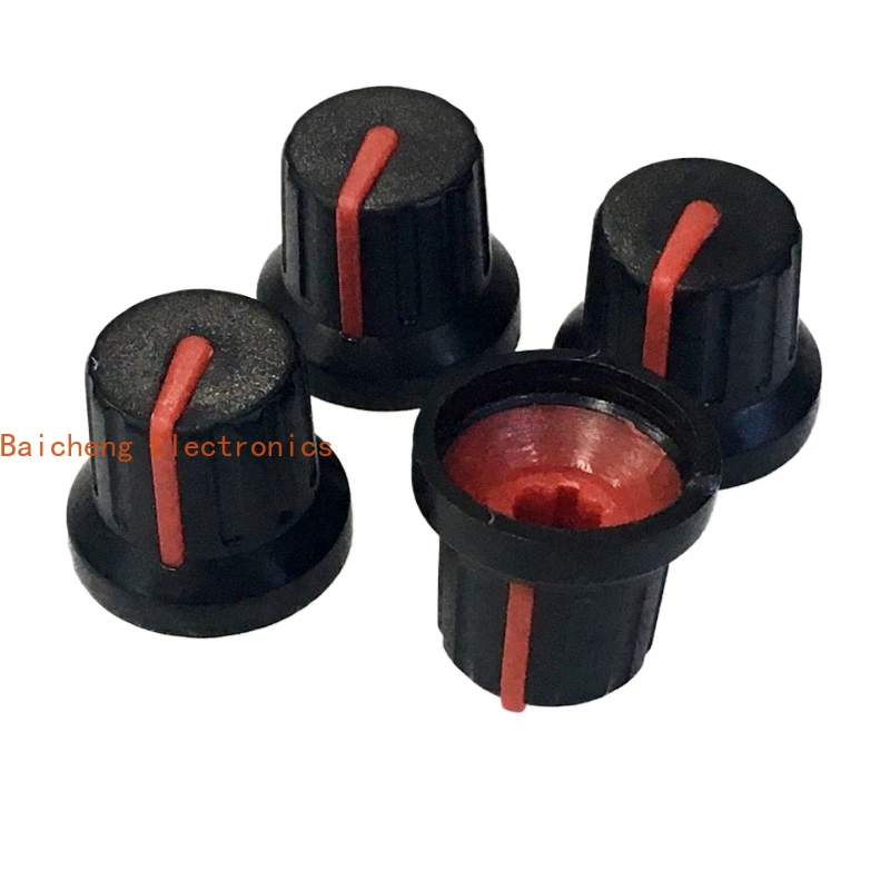 10 SZTUK Uniwersalna nakładka na pokrętło 15 mm czarne tło czerwona etykieta D-otwór potencjometr enkoder przełącznik 6 mm półwałek łodyga kwiatowa