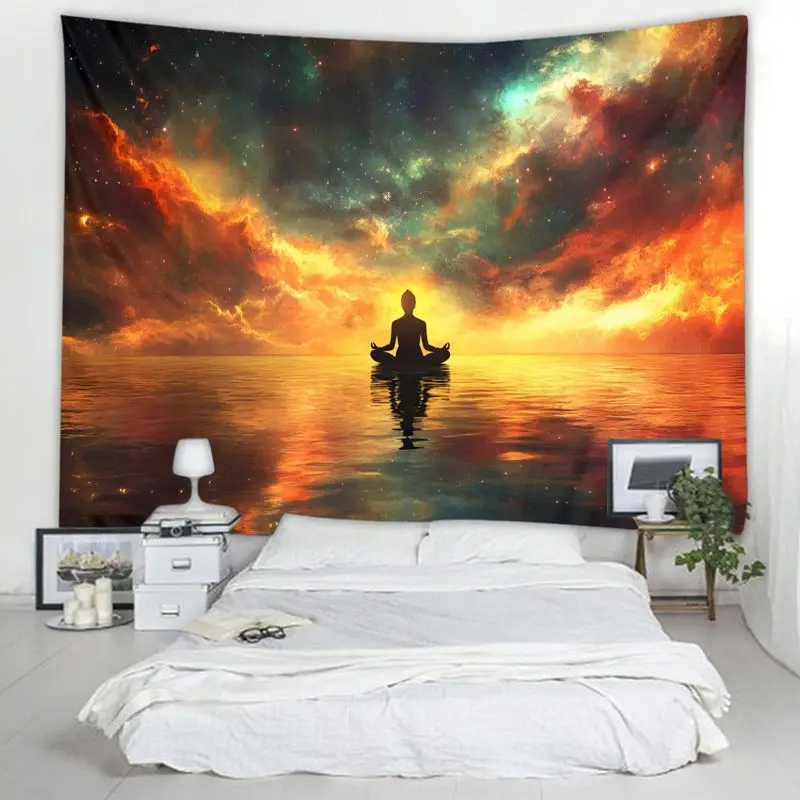 VIKAMA Sea Sunset Zen Wind Meditation Tapestry, Bedroom Dormitory Meditation Healing Wall Hanging Home Decoration