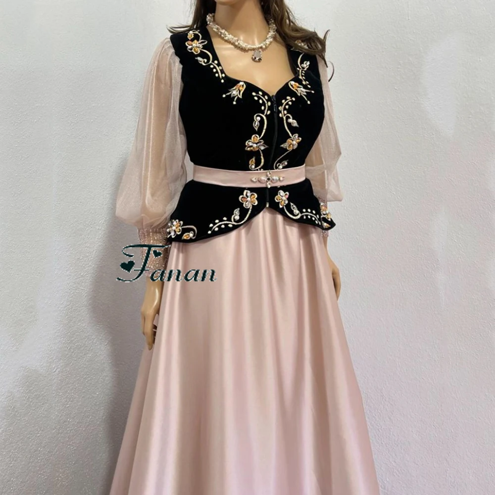 Customized Yipeisha Simple Black And Pink Satin Formal Women Dresses With Appliques V-neck A-line Through Sleeves Floor Length D