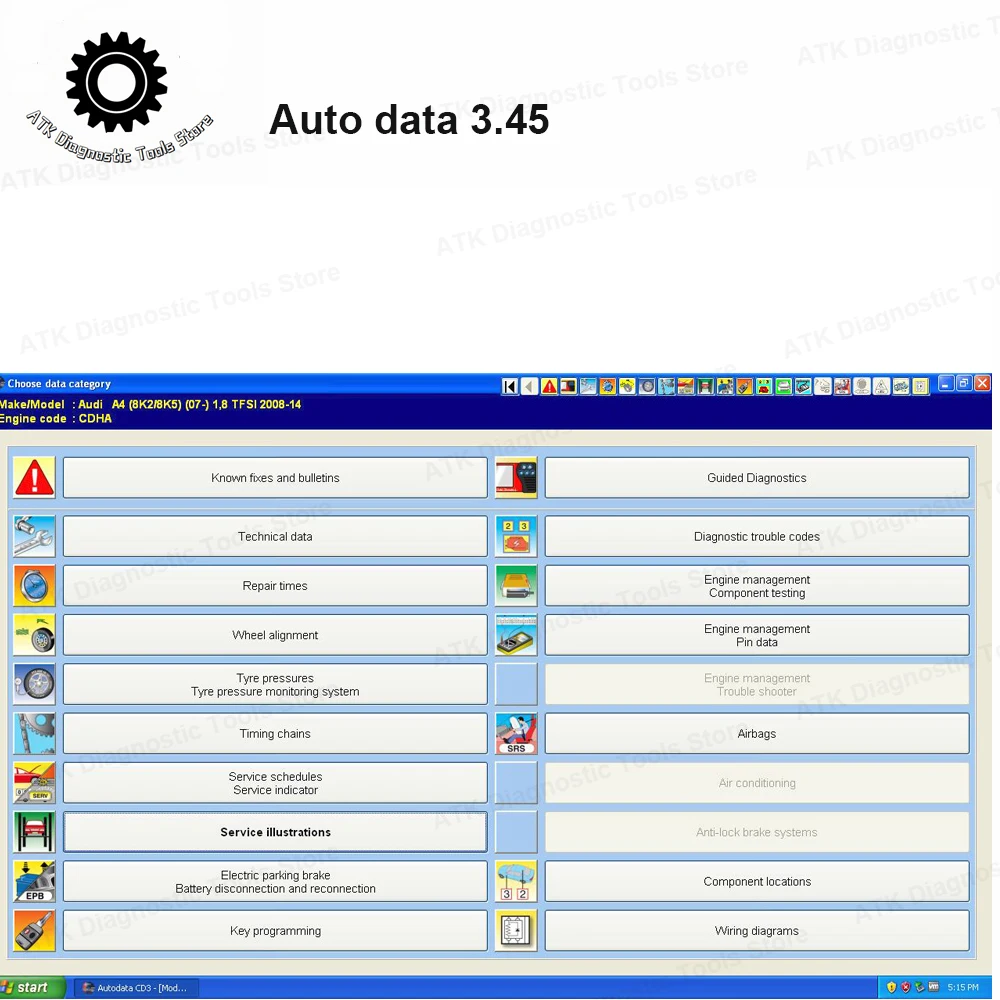 Auto-dados 3.45 Versão Auto Repair Software para carro, atualização para 2014 Ano, CD, USB, Flash Disk, V3.45, 2024