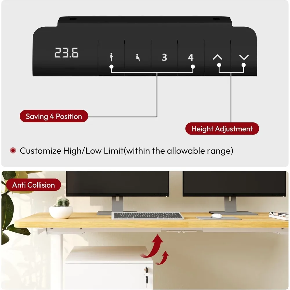 مكتب قائم كهربائي مقاس 48 بوصة، مكتب قابل للتعديل لارتفاع المحرك المزدوج، مكتب قائم مستقر ومتين بثلاث مراحل للمكتب المنزلي #6