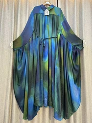 European American Printed Head Strap Collar Irregular Midi Dress Female Batwing Sleeves Party A-line Evening Elegant Long Dress