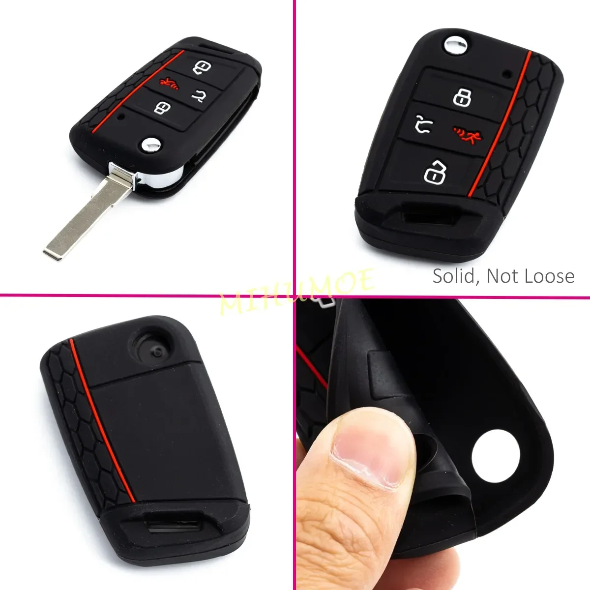 Silica Gel 4 Button Car Flip Key Fob Chain Cover Case For VW Jetta Golf MK7 Tiguan e-Golf - view 4