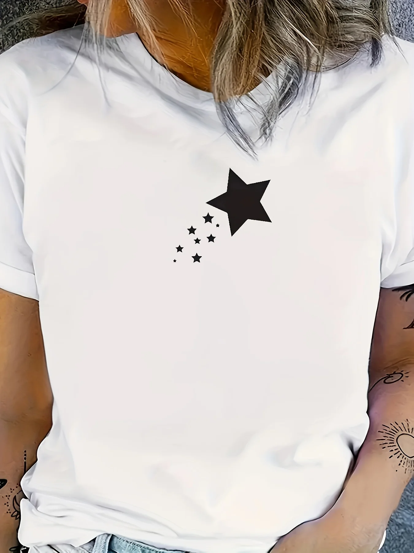 Women's Star Print T-Shirt Harajuku Short Sleeve Casual Women's T-shirt Clothing Street Tops Tees Aesthetic Clothes