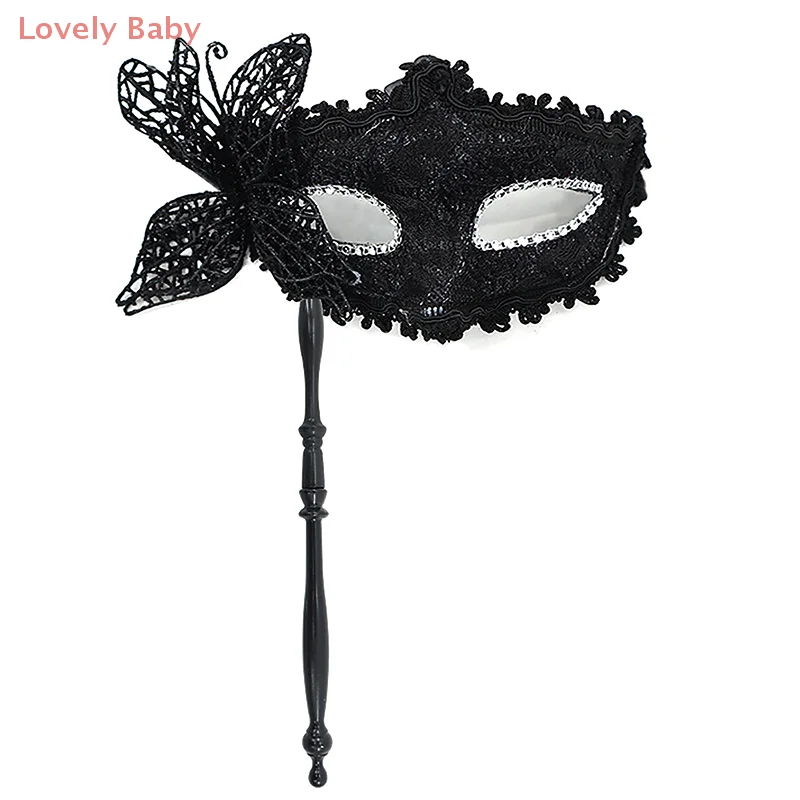 【BBS】Halloween Party Mask With Holding Stick Evening Prom Masquerade Mask Stage Cosplay Props Venetian Half Face Masks For Women
