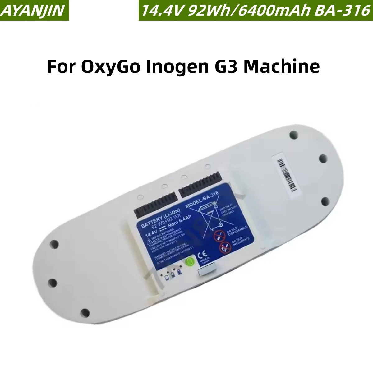 

BA-316 14.4V 92Wh/6400mAh Extended Double Battery For OxyGo Inogen G3 Machine