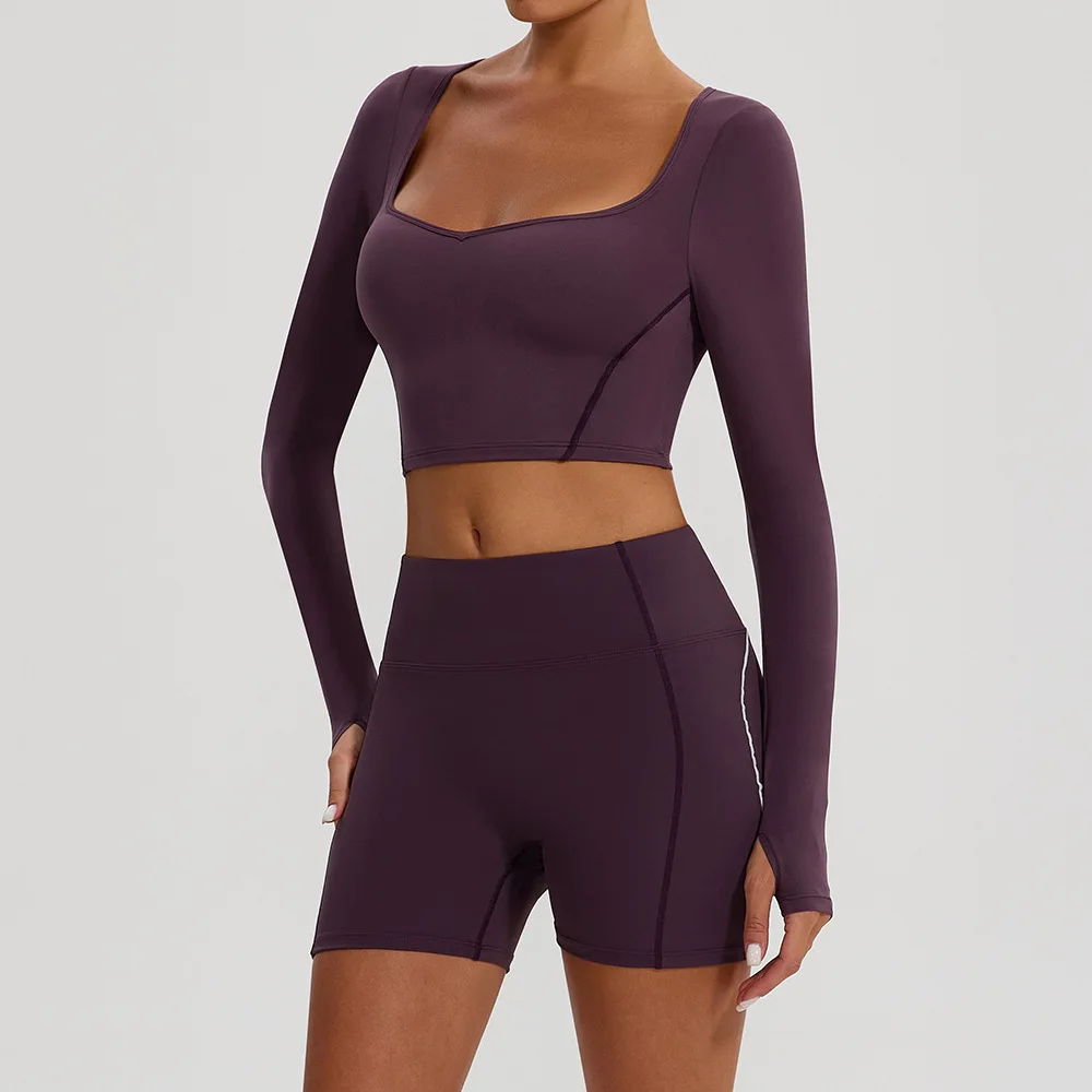 

Комплект для йоги, спортивный фитнес-комплект с высокой талией, персиковый, облегающий, с открытой спиной, высокоэластичный, с начесом, быстросохнущая спортивная одежда для бега для танцев для женщин