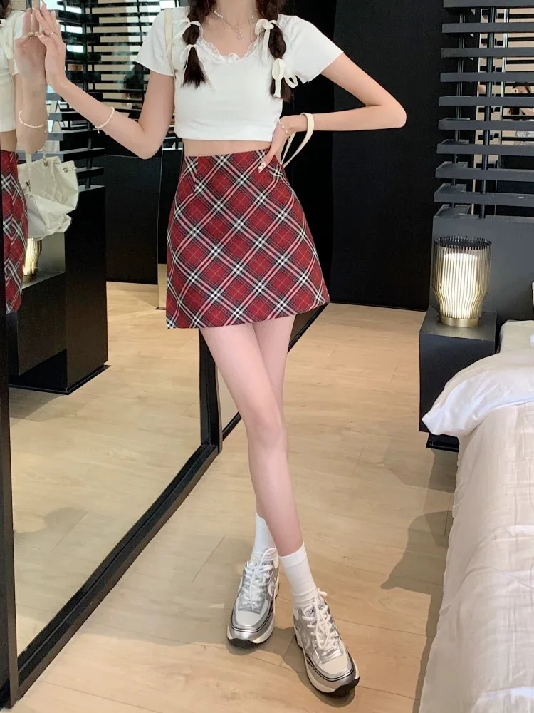 Summer Hot Selling British Style Mini Skirt Women Plaid Zipper A-line Skirts 2024 Casual Harajuku Korean Fashion Y2k Clothes