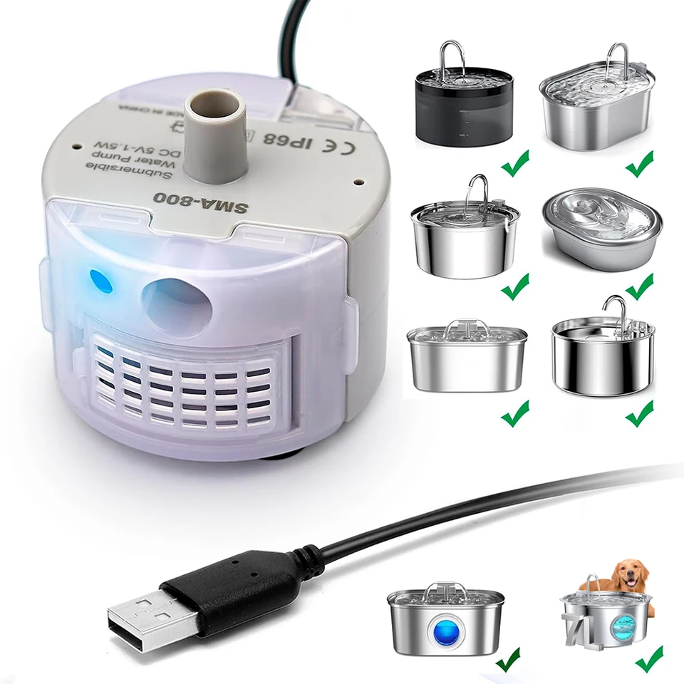 애완 동물 분수 용 1pc 워터 펌프 스테인레스 스틸 워터 피더 워터 펌프 SMA-800 초저소음 USB (플러그 없음 전용 워터 펌프)