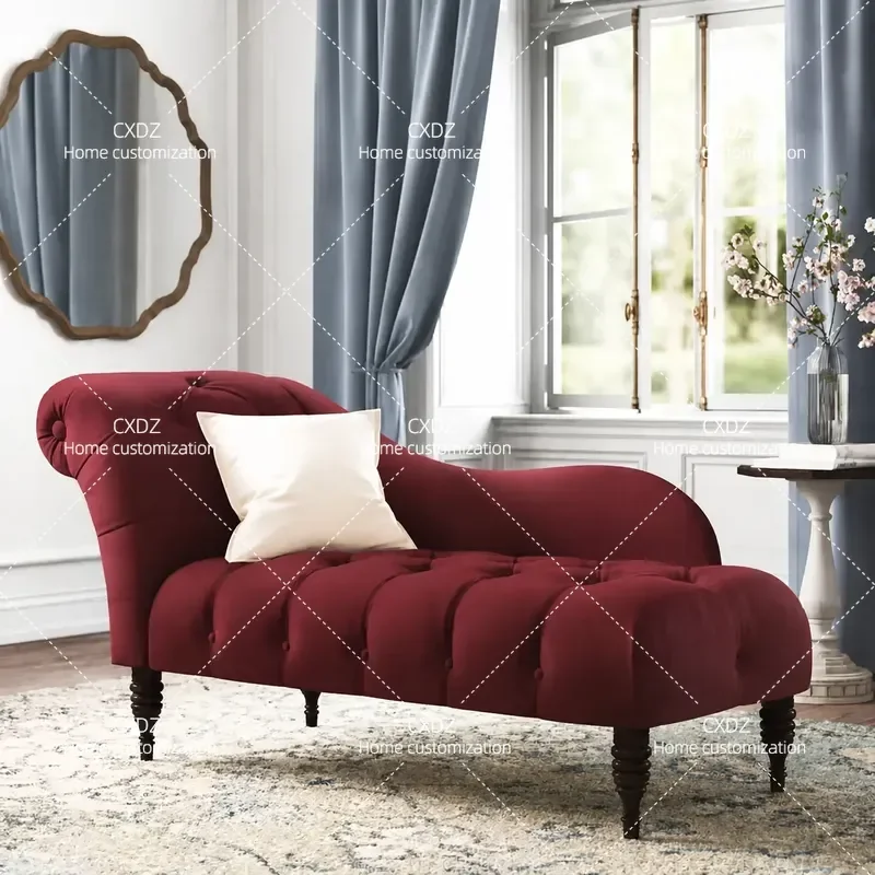 American Simple Style Solid Wood Fabric Pull Buckle Red Chair Wedding Room Living Room Bedroom Balcony Recliner Lazy Sofa
