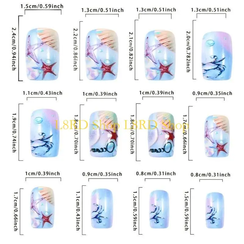 L8RD Summer Ocean Theme Texture Press On Set 24Pcs False on