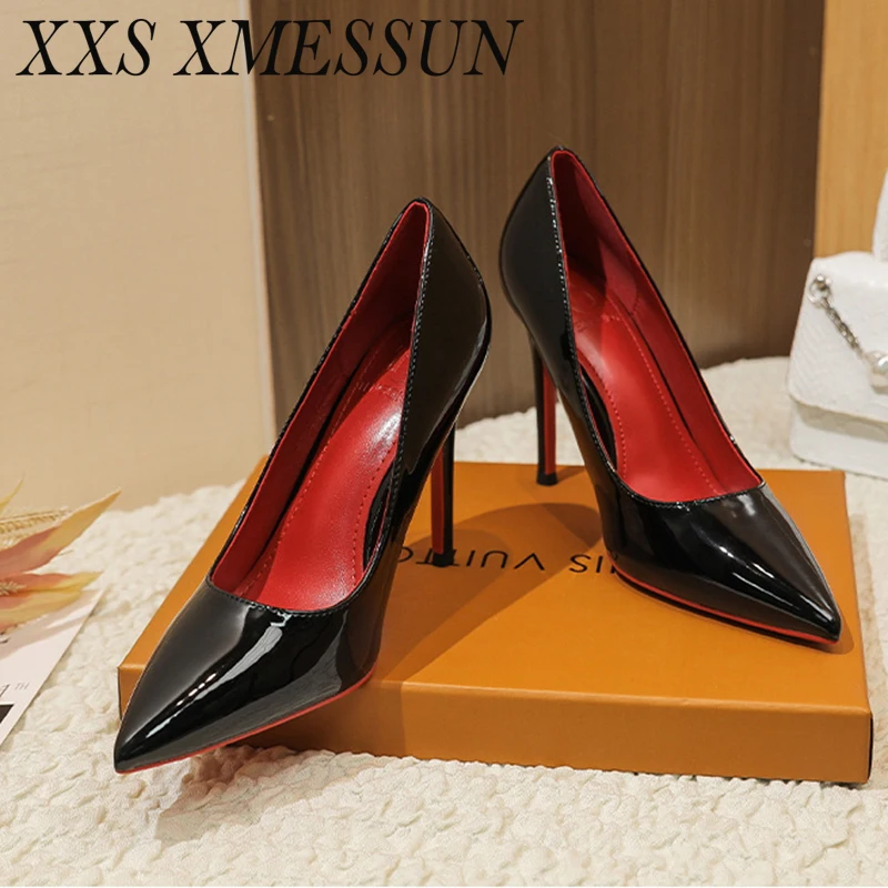 

XXS XMESSUN 2026 New Women's Red Sole Pointed Toe Stiletto Pumps - Black Patent Leather High Heels Party Wedding Prom Shoes