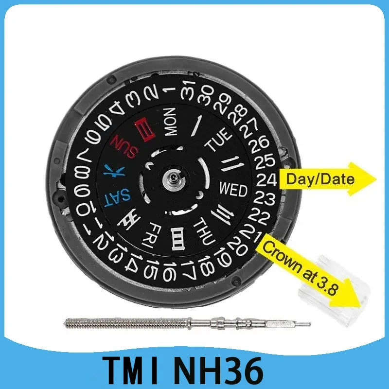 Original Nh36a Crown At 3.8 Nh36 With Date Day Week Self-winding Automatic Movement For  Watch Skx007 Mod Replacement Part