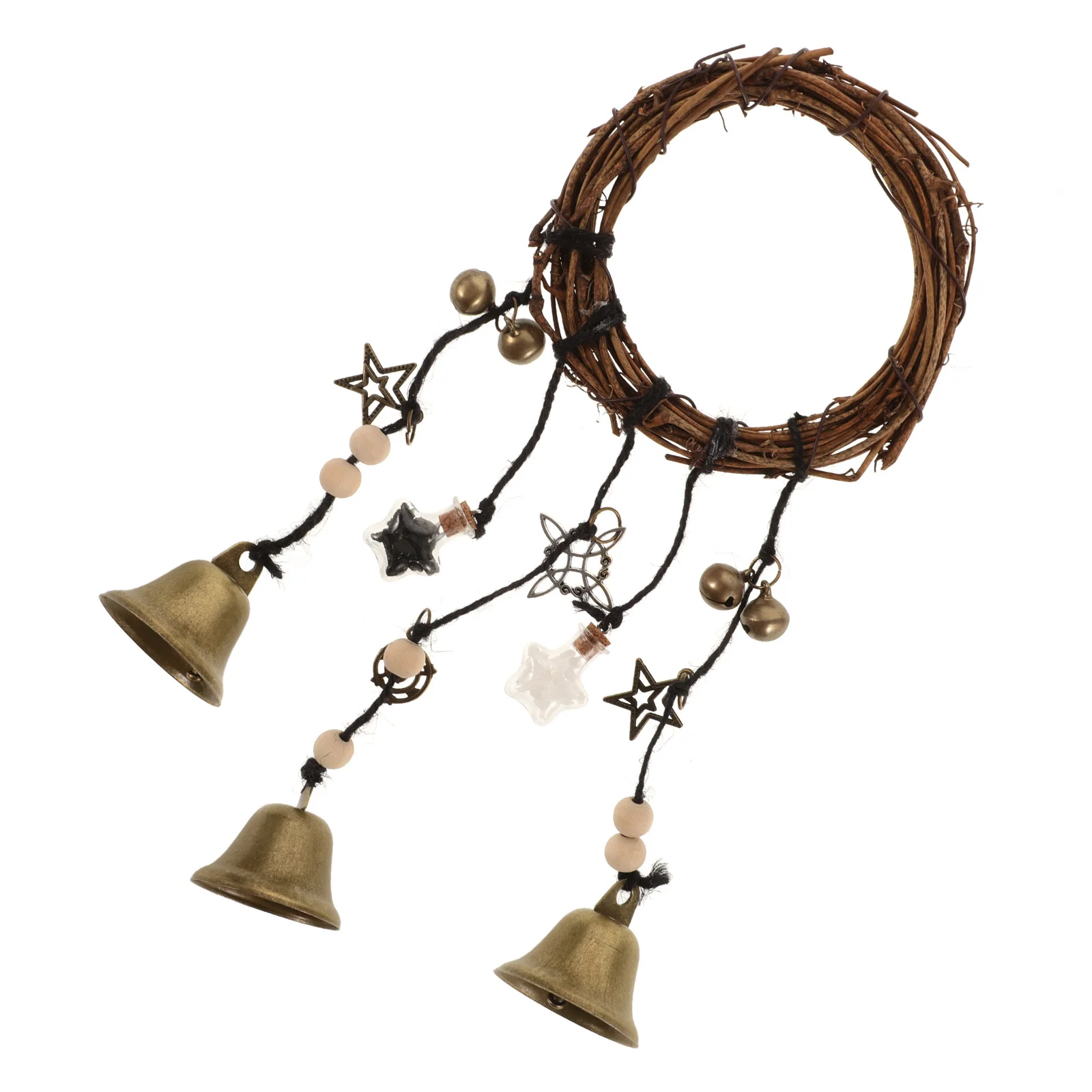 

Vintage Wind Bell Protection Pendant Rattan Wood Iron Wind Chime Hanging Decoration for Home Garden Car Metal Bells