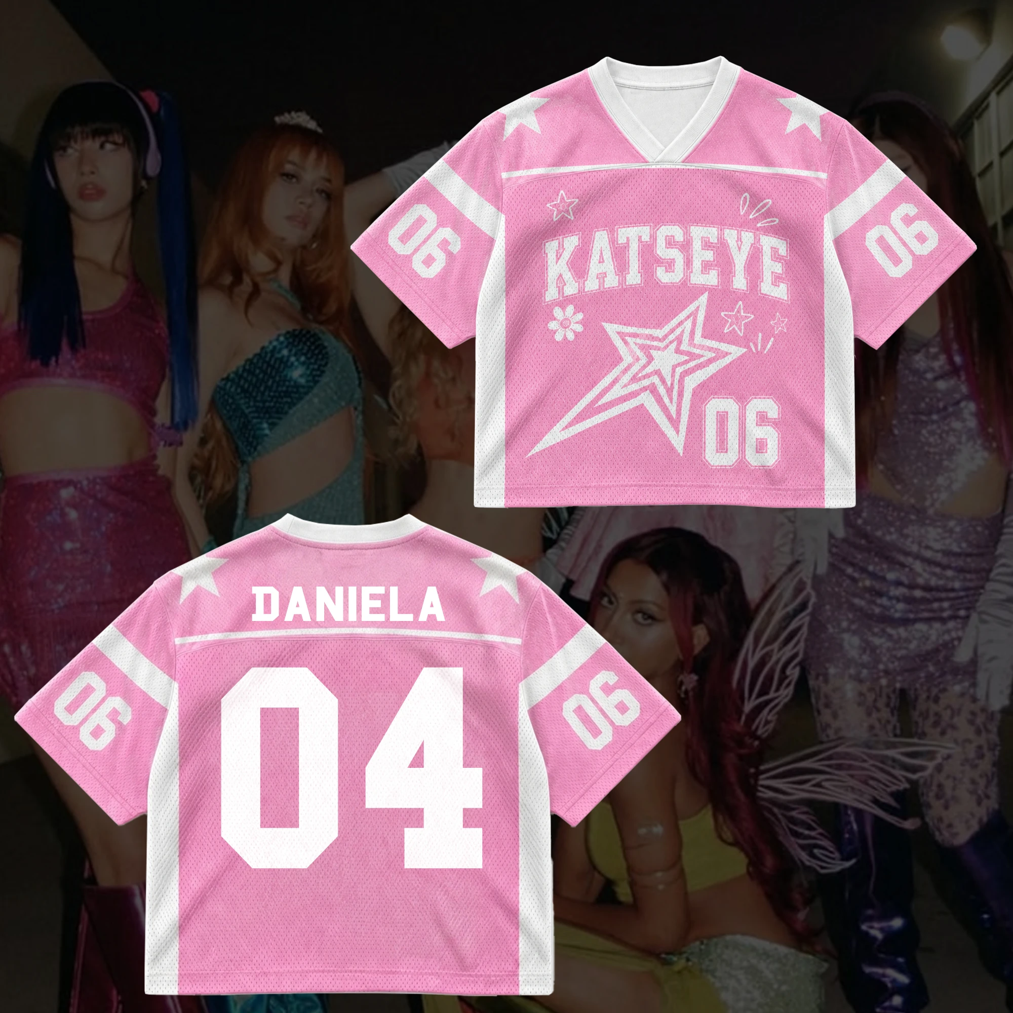 2026 Katseye Pink Star 3D-gedrucktes Jersey für Männer und Frauen, atmungsaktives, schnelltrocknendes Kurzarm-T-Shirt, Familien-Partnerlook-Kleidung – Detail 3