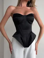 Sexy Fishbone Strapless Short Top Women Chic Sleeveless Off-shoulder Backless Waist Cinching Tops 2026 Lady Evening Party Blouse - Image 3