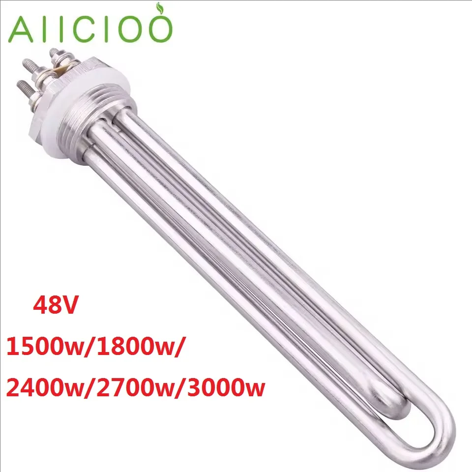 AIICIOO 48V Heating Element DN25 1 inch BSP Immersion Water Solar Tubular electric heater 1500W/1800W/2400W/2700W/3000W/ USU304