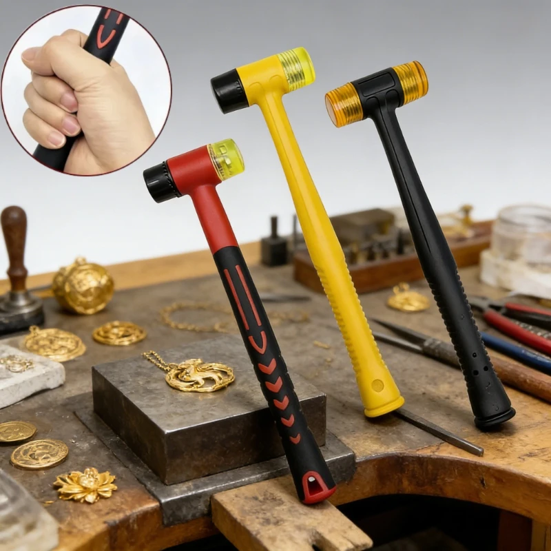 Double-Ended Round Head Rubber Jewelry Hammer with Detachable Handle for Gold Silver Working DIY Craft Installation Tool