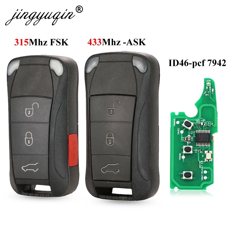 

jingyuqin Keyless Go 3 Buttons 433Mhz 4Buttons 315Mhz Flip Remote Car Key Fob PCF7942 For Porsche Cayenne Fob Control