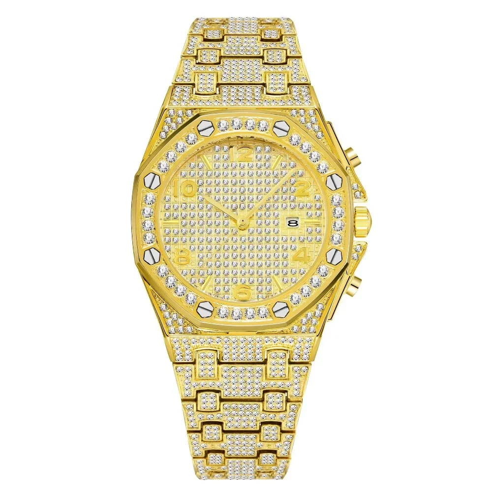 

MISSFOX Giant Flash Diamond Square Octagonal Oak Diamond Quartz Watch Man