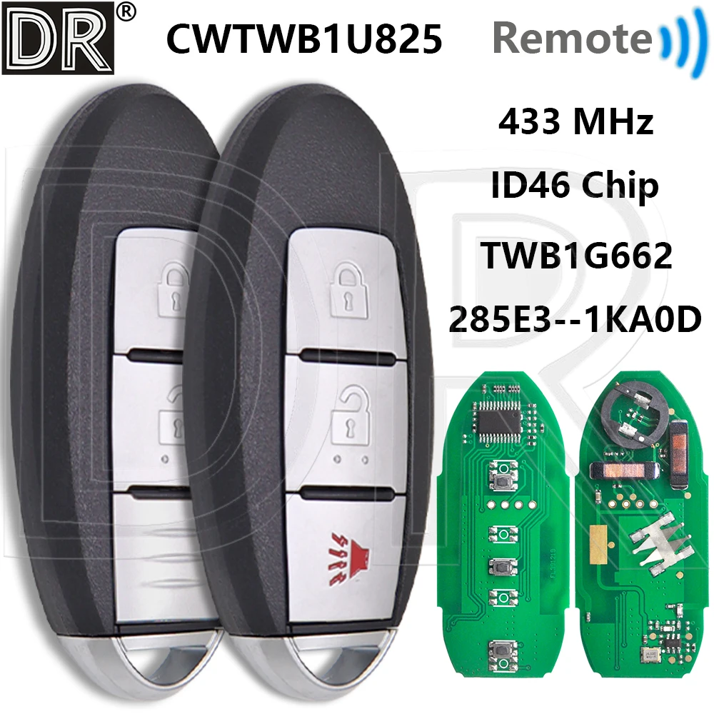 Great ID46 Chip 433MHz CWTWB1U825 TWB1G662 Car Remote Control Key For Nissan Navara Micra NP300 Tiida Juke Sentra Patrol Note