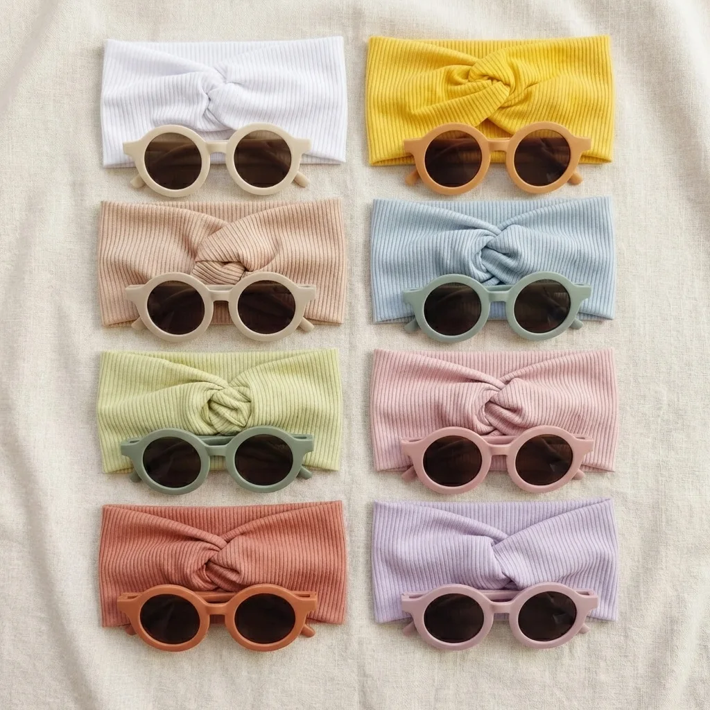 2-teiliges Baby-Stirnband-Sonnenbrillen-Set für Outdoor-Reisen, Kinder-Stirnbänder für Mädchen und Jungen, Accessoires, Kopfbedeckung für Kleinkinder, Geschenk für Kleinkinder von 0–3 Jahren