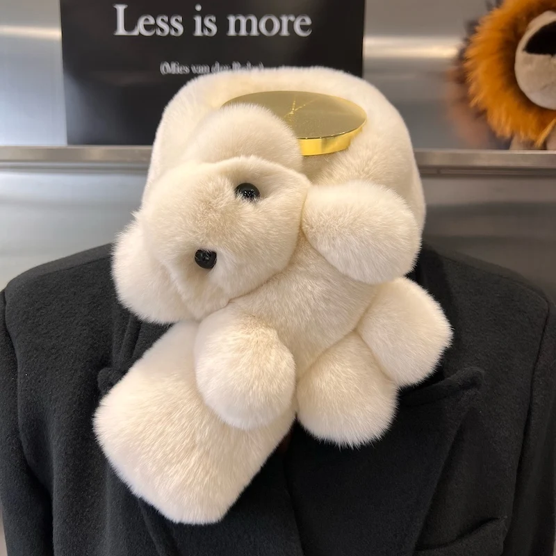 冬用暖かい女性用天然レックスラビットファー高品質ダブルファーベアードールスカーフビッグサイズショール高級女性用スカーフネッカチーフ