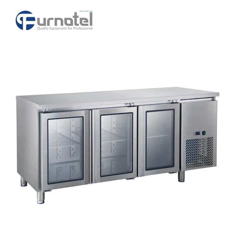 270L Commercial Kitchen Stainless Steel Undercounter Refrigerator 2 Glass Door Refrigerator