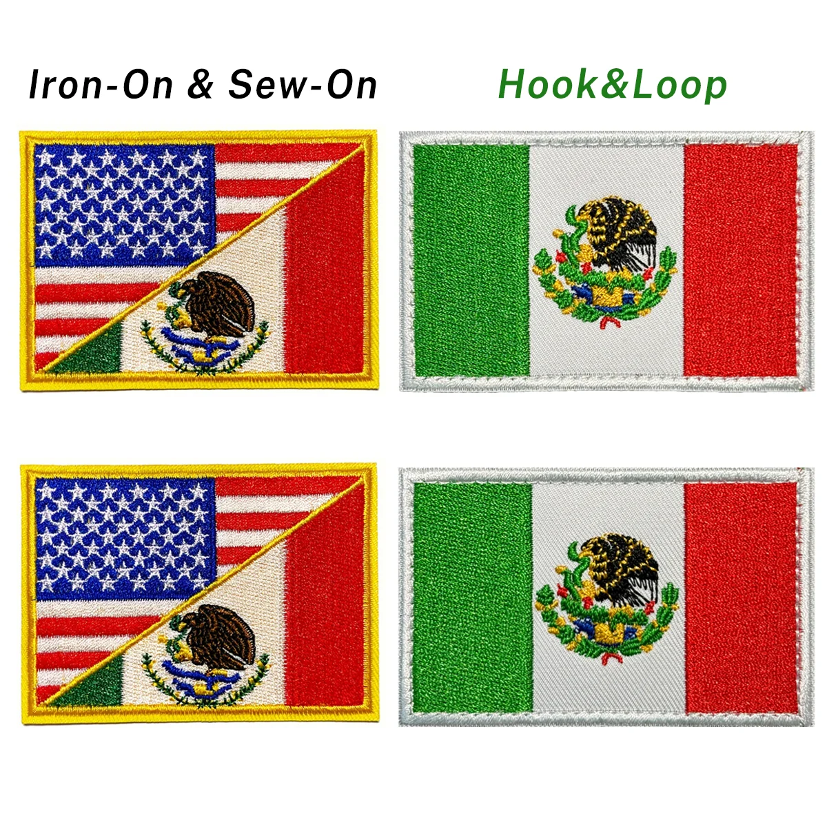 2pcs USA & Mexico Combined Flag Patch, Embroidered Dual-Nation Applique, Iron On/Sew On Emblem