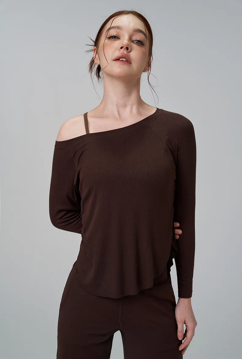 JHJN Modal  Loose Yoga Clothes For Women Sexy Off the Shoulder Yoga Top Leisure Drape Sports Long Sleeves Fitness Vest Top