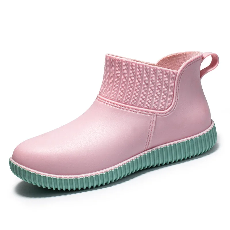 Trend kalosze damskie Slip-on kobiety kalosze antypoślizgowe wodoodporne kostki Rainboots kobieta praca domowa krótkie buty Botas Mujer