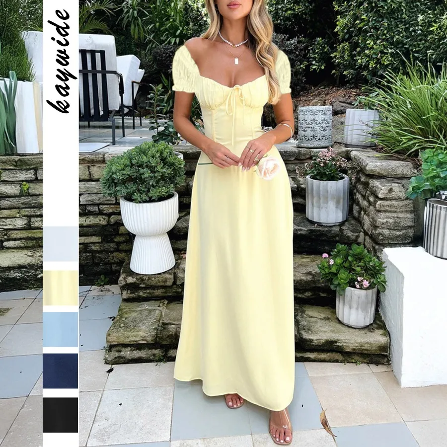 【Nuevo estilo】La ropa de mujer de primavera y verano de Kaikuo es elegante y delgada, vestido de longitud media plisado con encaje y cintura alta.