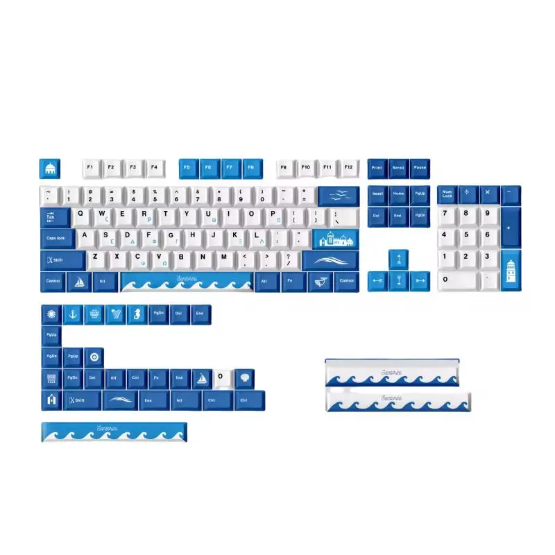 Titan Nation Santorini Thema Keycaps 134-toetsen Pbt Originele fabriekshoogte Thermische sublimatie Mechanische toetsenbordsleuteldop