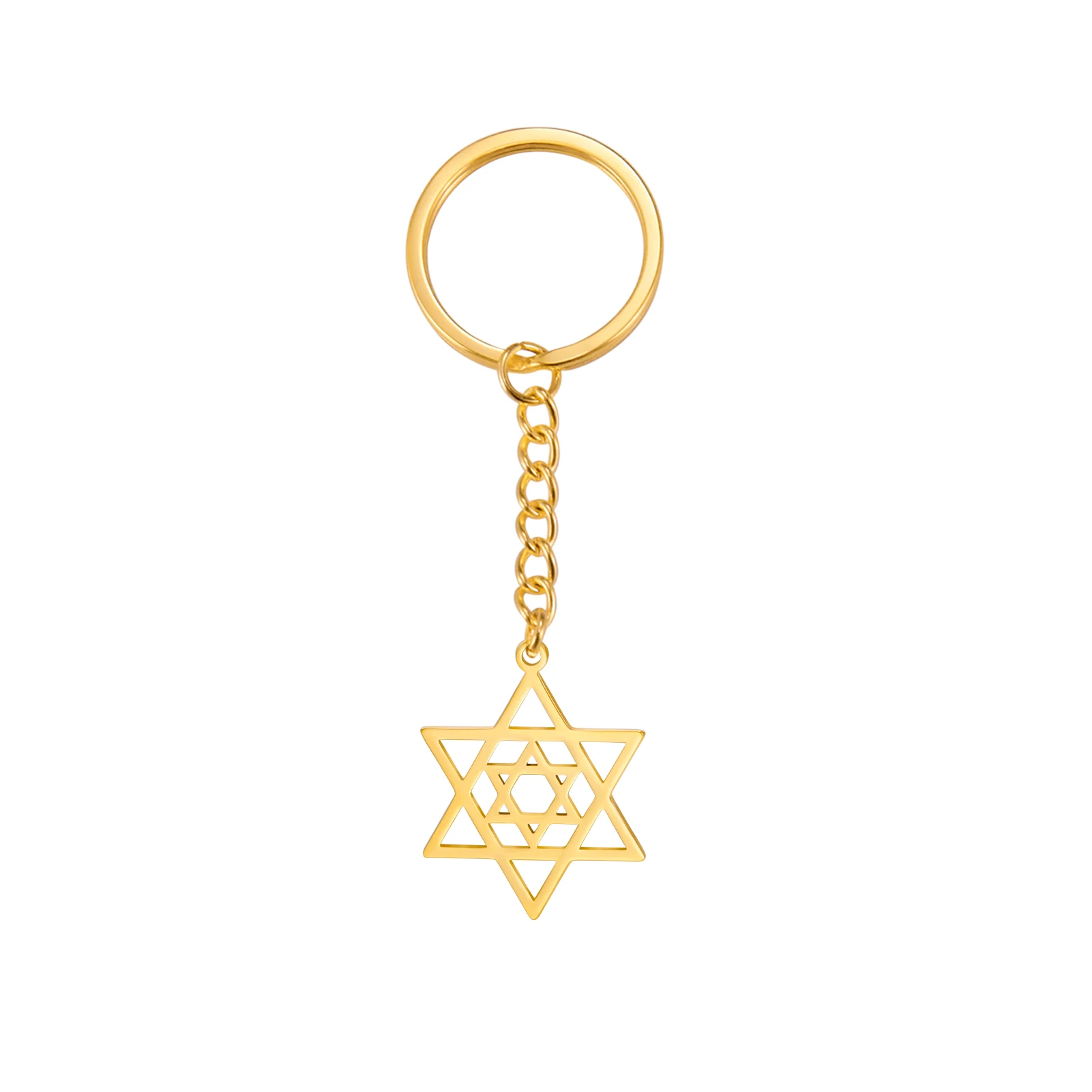 Amaxer Jewish Star Of David Pendants Stainless Steel Keychain for Women Man Jewelry Gift Double Hexagram Religious Talisman