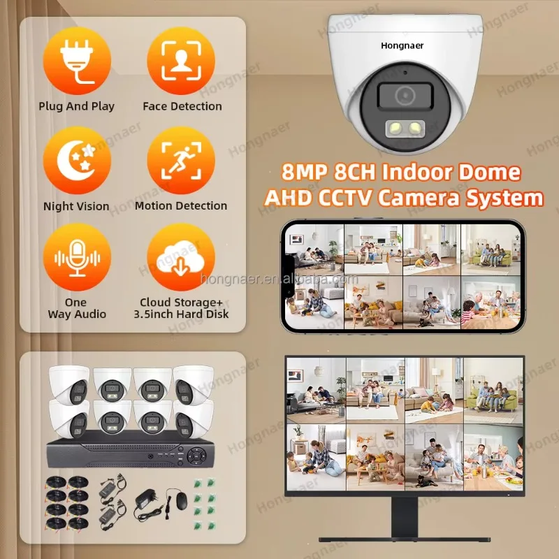 

Hongnaer 8MP Wired Home AHD 8CH Digital Video Recorder IP Security CCTV Camera Kit Set System XMEye Pro 4K Analog Surveil System