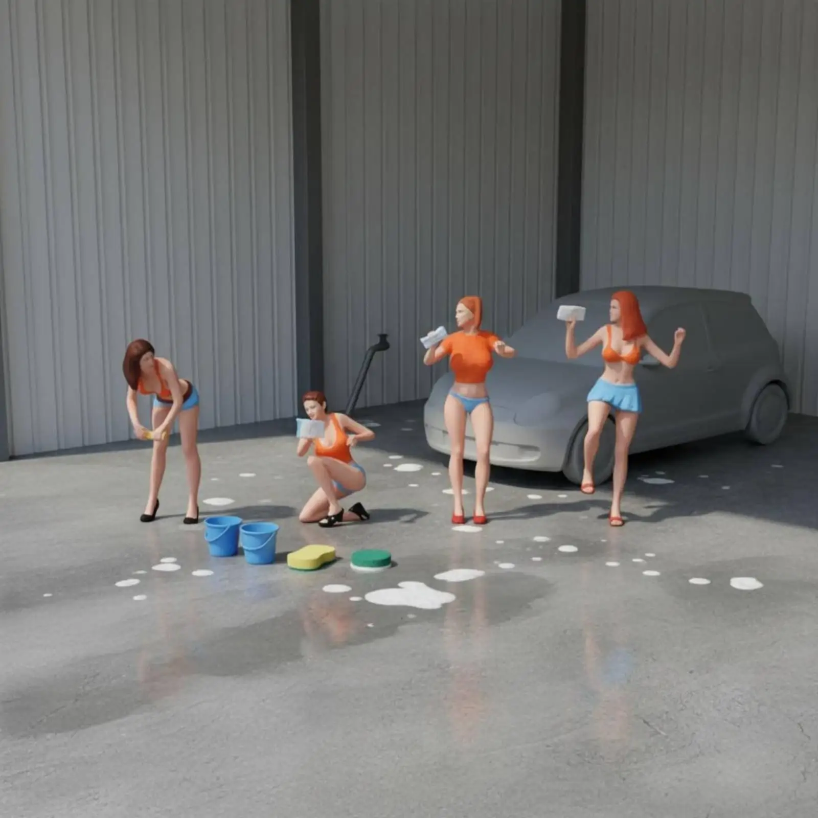 1 64 Scale Resin Car Wash Girl Figurine Hand Painted Diorama Prop for Car Model Display Case Miniature Scene