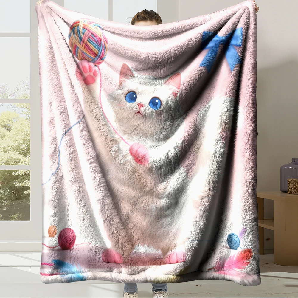Weiche Flanell-Fleece-Decke mit süßer Katze, Digitaldruck, super warm, gemütlich, Überwurfdecke für Bett, Couch, Sofa, Heimdekoration, Geschenk (Katze 10)