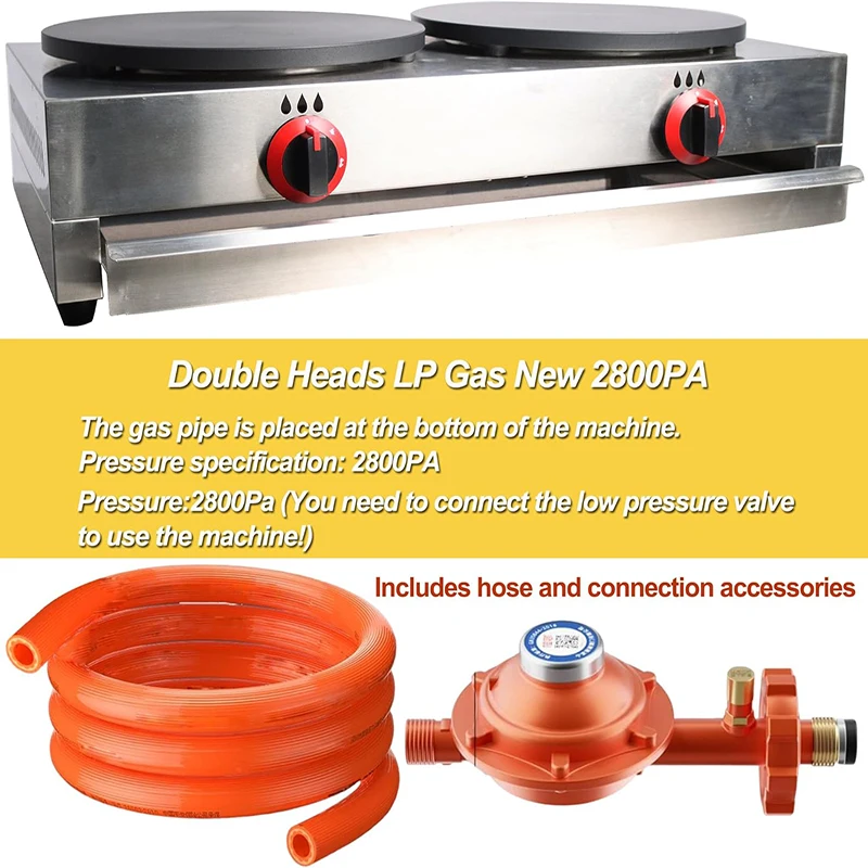 صانع الفطائر التجارية LP صانع كريب الغاز مزدوج الرأس آلة فطيرة 40 سنتيمتر آلة صينية اللوحة مع صمام الضغط المنخفض