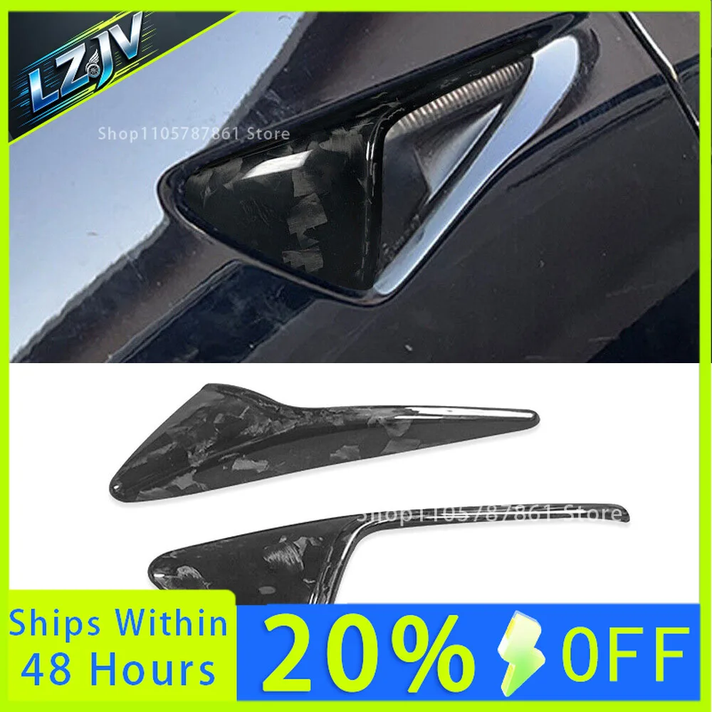 LZJV Forged Carbon Fiber Side Vent Fender Camera Turn Signal Cover For Tesla Model 3 Model Y 2019up