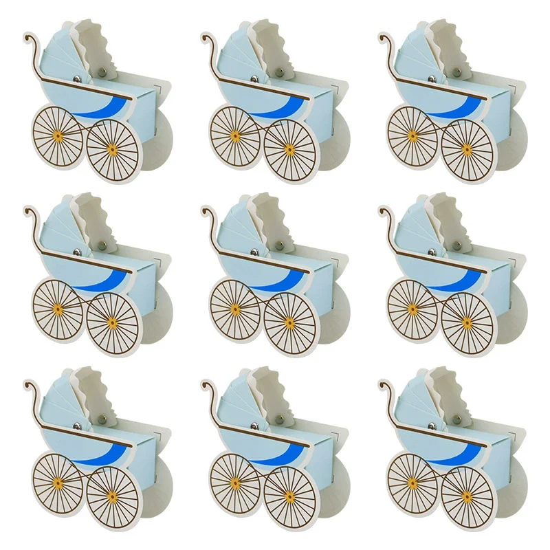 15Pcs Cute Baby Carriage Shape Paper Cookie Candy Boxes Gender Reveal Stroller Gift Box for Baby Shower Birthday Party Decor