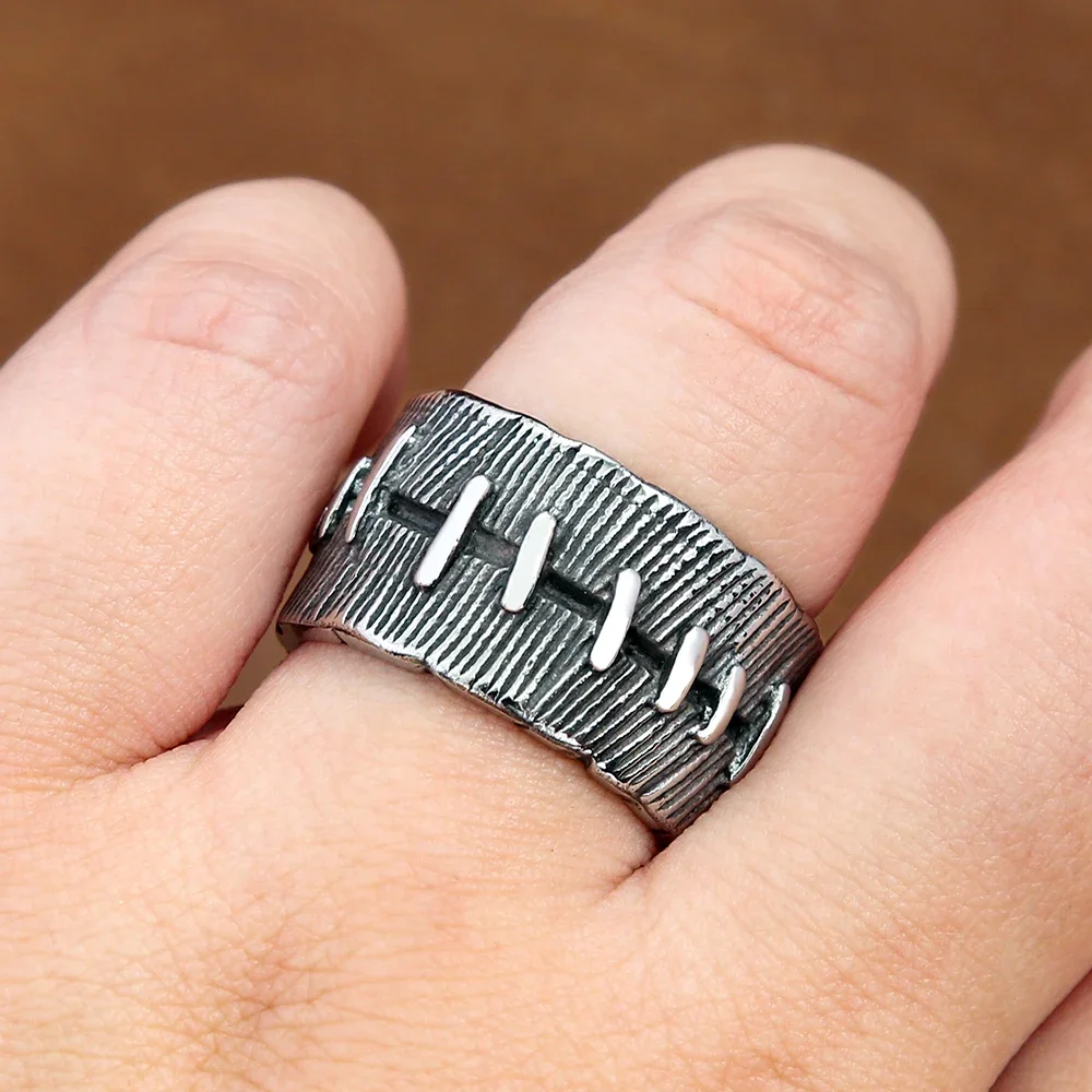 Bague de Suture de plaie créative Vintage, gothique, en acier inoxydable 316L, Simple, pour hommes, Punk Hip Hop, bijoux cadeaux, vente en gros
