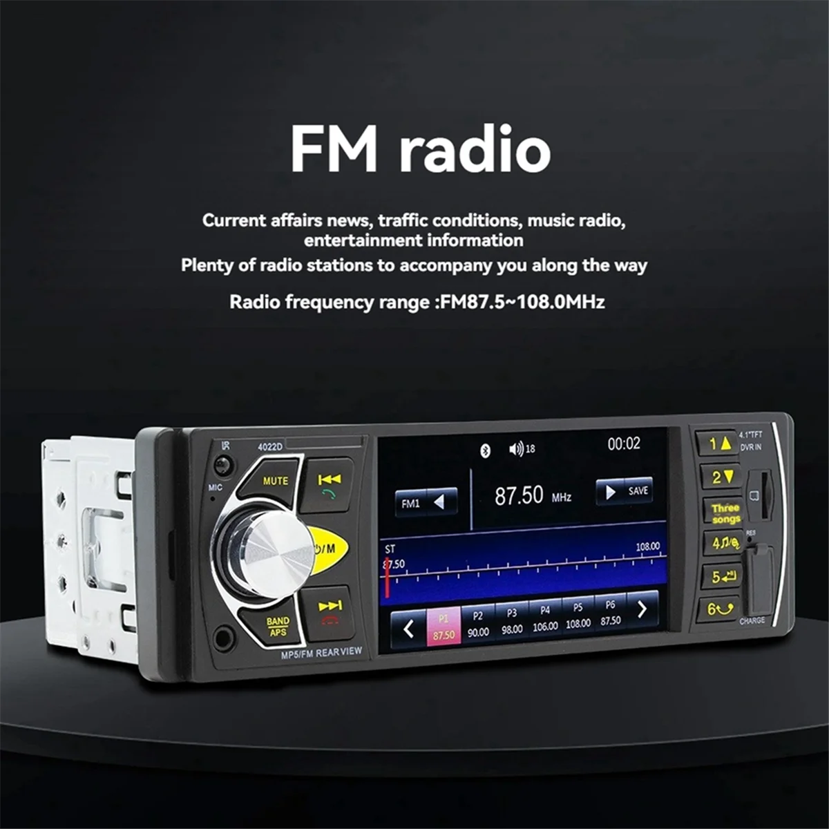 클래식 4.1인치 화면 차량용 MP5 플레이어, 블루투스 1 Din 리모컨 오디오 시스템, USB AUX FM 지원, 후방 카메라 지원