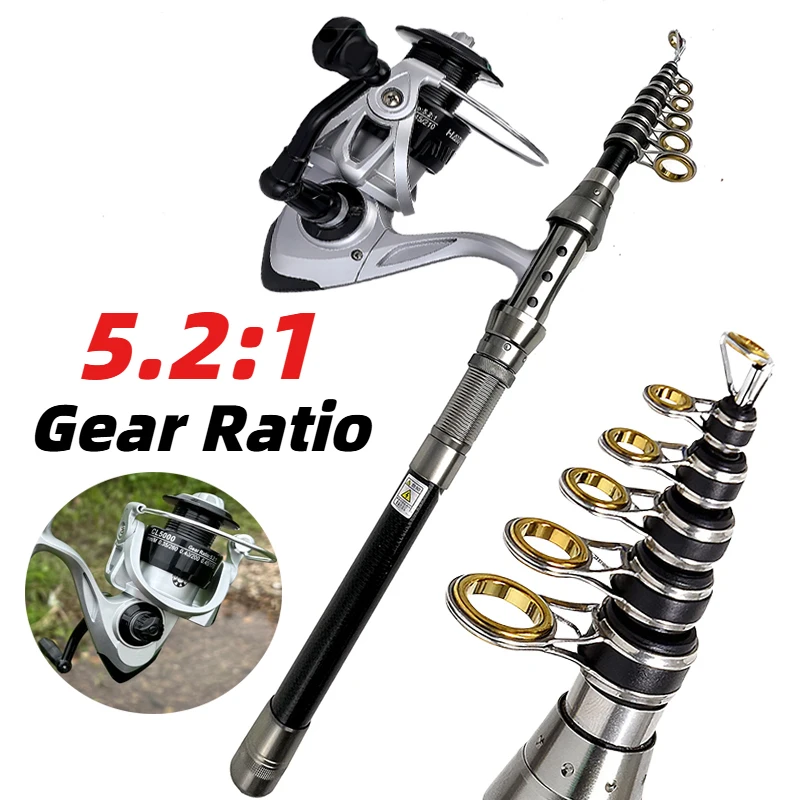 

1.5M-2.4M Telescopic Sea Fishing Rod Combo Short Travel Carbon Pole and Spinning Reel Max Drag 8KG for Bass Carp Fishing Tackle