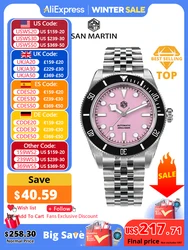 San Martin 40mm Pink BB Diver Watch NH35 Top Brand Classic Luxury Men's Automatic Mechanical Sapphire Waterproof 200m SN0128