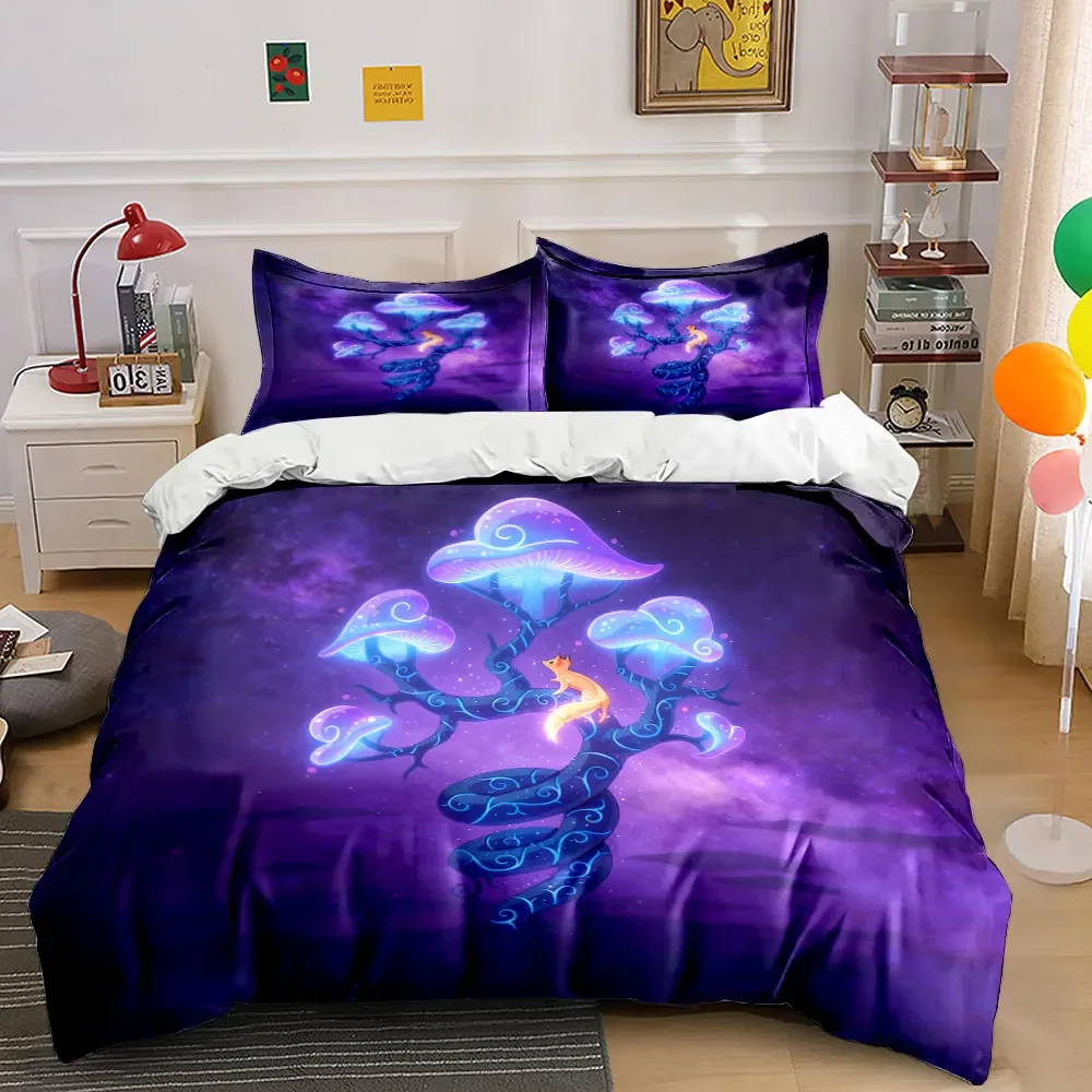 

Dreamy Glowing Mushrooms Art Decor Soft Comfortable Duvet Cover Bedding Set Included 1*Duvet Cover & 2*Pillowcases, gift