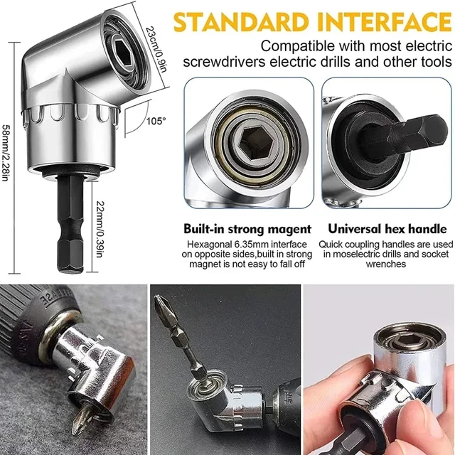 105 Degree Right Angle Drill Adapter Flexible Shaft Extension Bit for Screwdriver Hand Tools Magnetic Bit Socket Power Dril 4