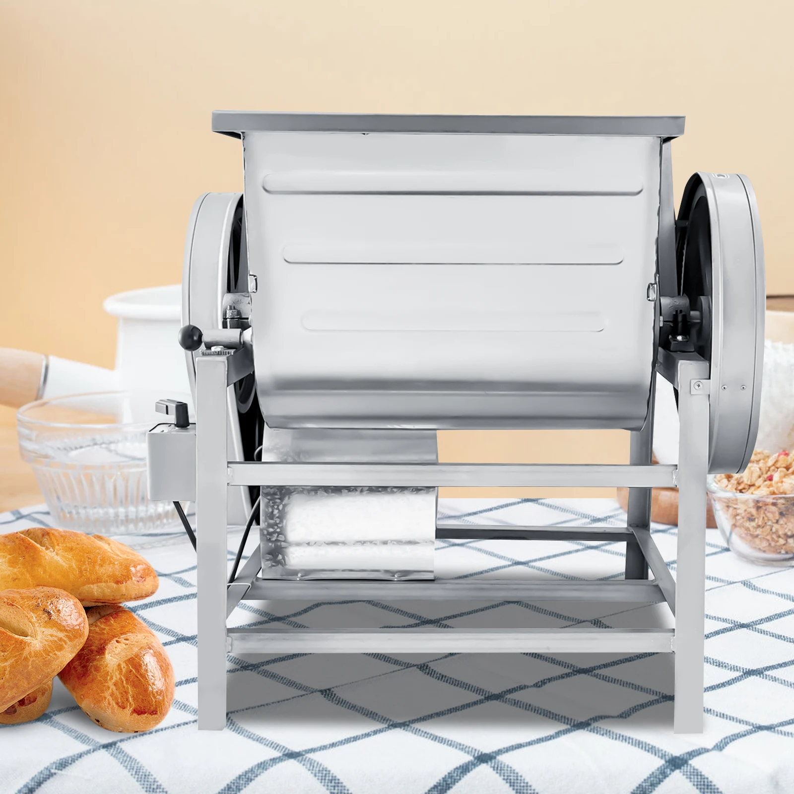 25.19*19.68*26.77 بوصة إلى الأمام والعكس آلة خلط العجين الفضة والأبيض الكهربائية الدقيق مسحوق جاف مع المحرك يربك